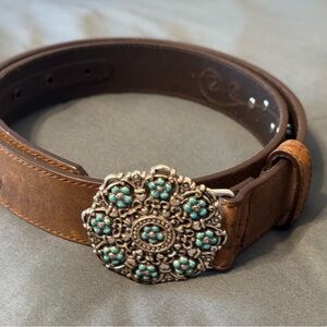 Brown Leather Belt with Ornate Buckle
